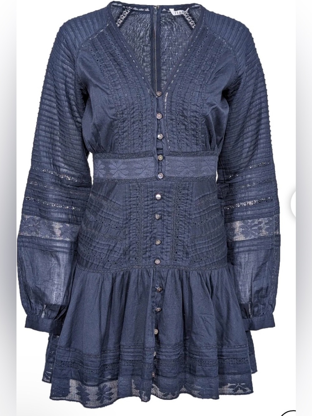 Veronica Beard Addilyn Dress Size 4 Tunic NWT Ink Navy Embroidered Front Button